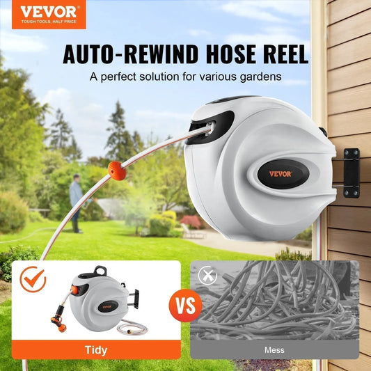 130ft Retractable Garden Hose Reel with 180° Swivel Wall Mount, 5/8" Hose DURINDA EDSON